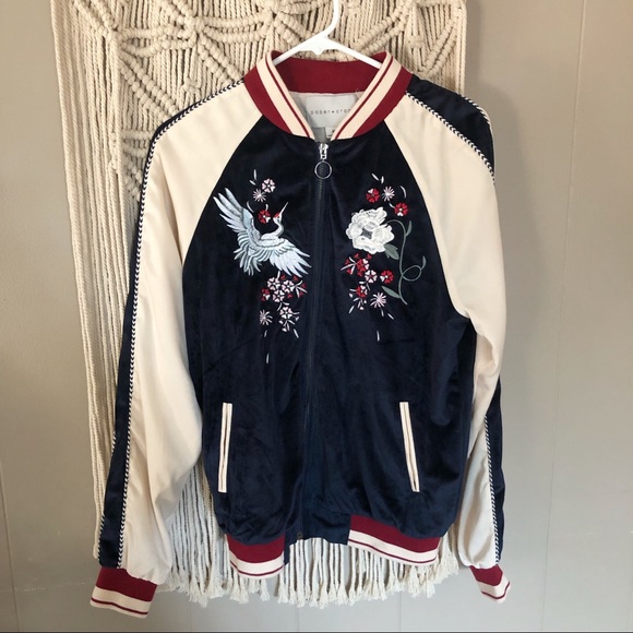 Anthropologie paper crane velvet bomber jacket M - Picture 2 of 8